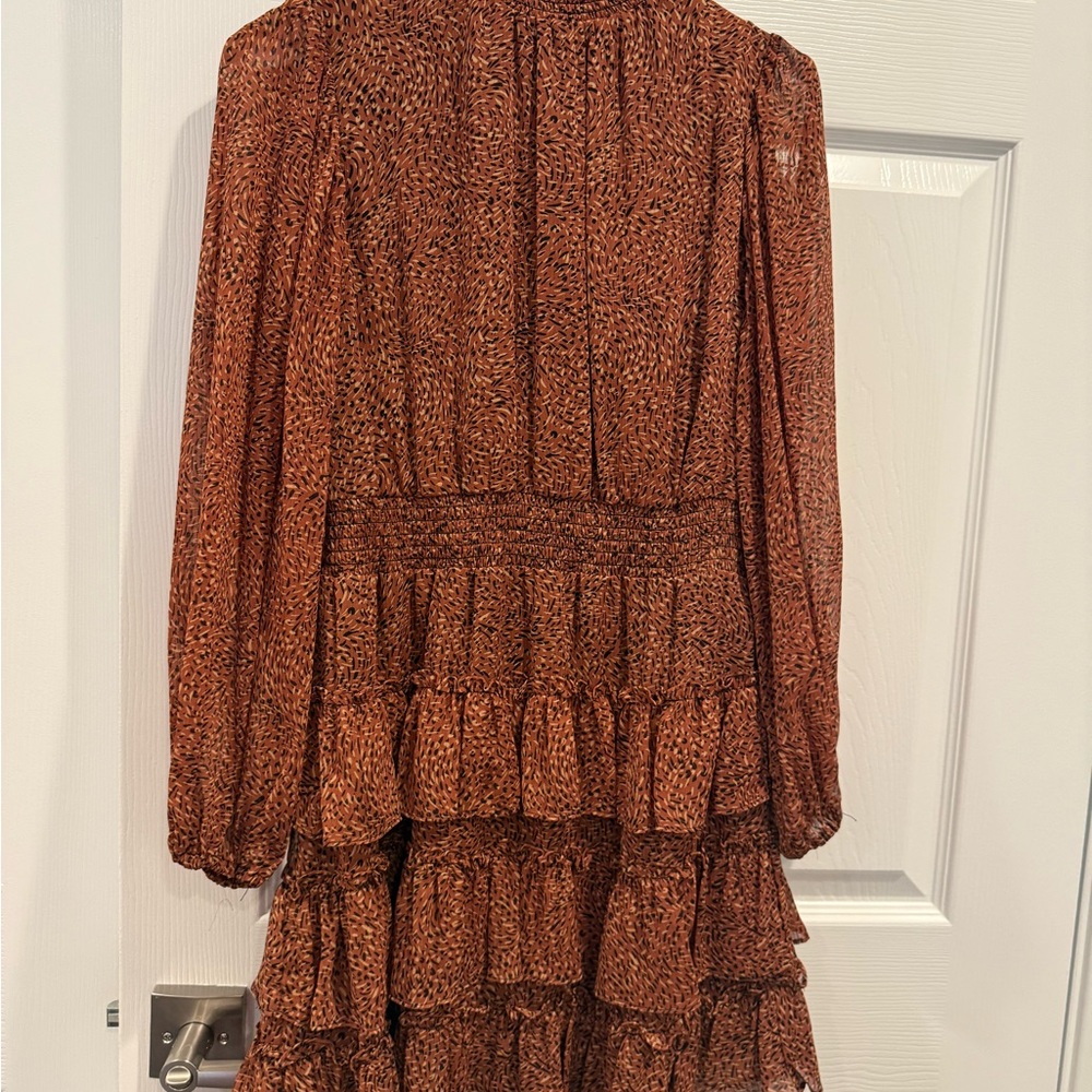 Express Rust Tiered Long-Sleeve Dress S